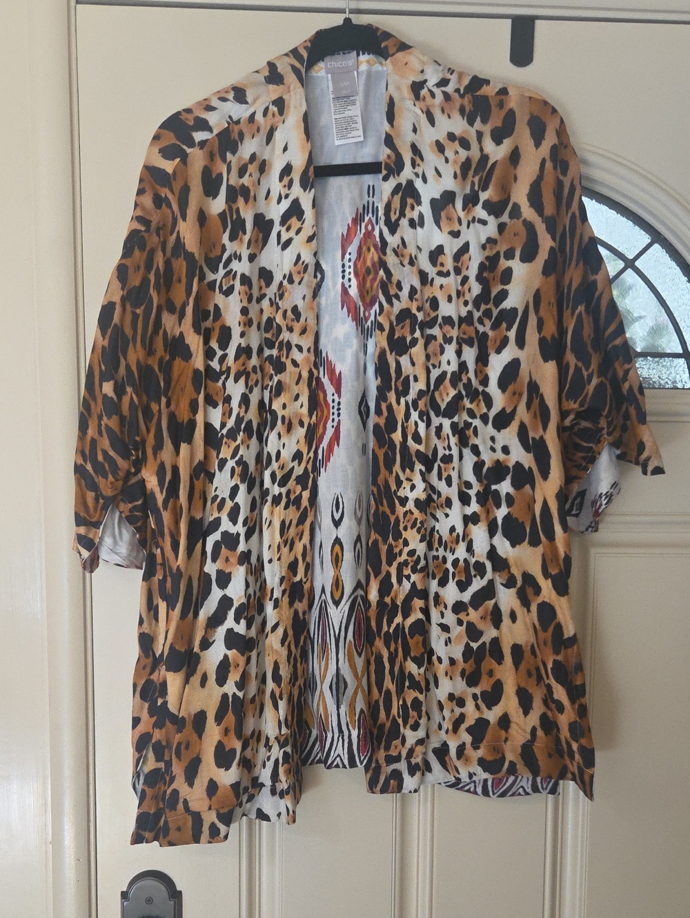 REVERSABLE Chico's Leopard Print Open Front Tunic in Brown and Black